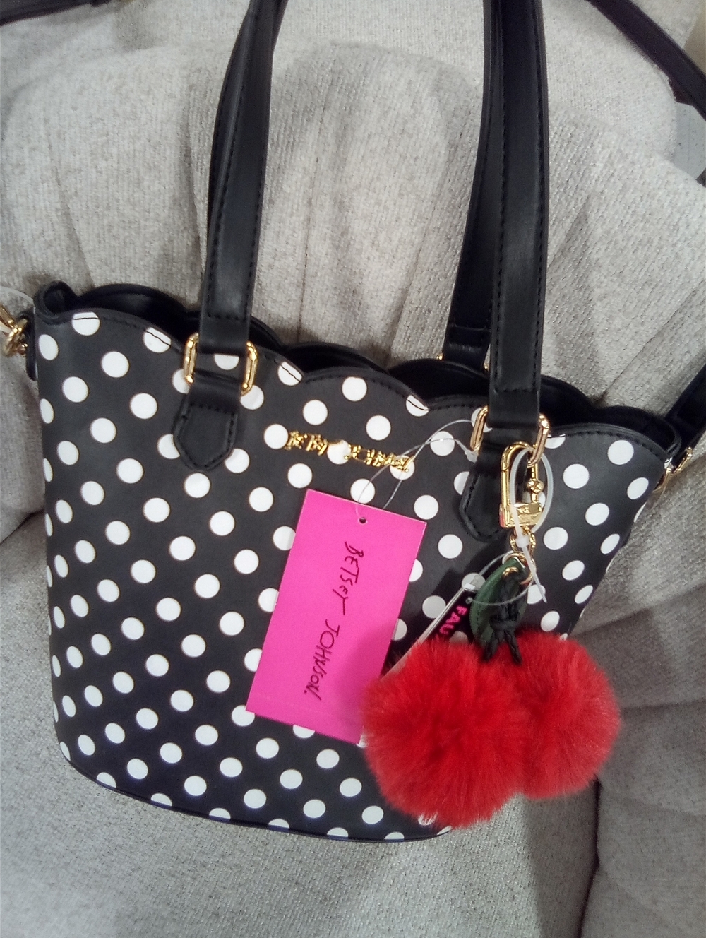 Betsey Johnson Black Tote Bag W/White Polka Dots